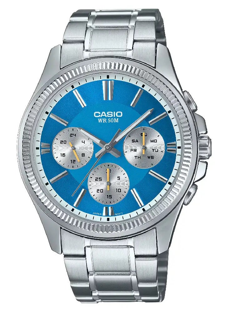 CASIO Mens Blue Dial Silver Band Watch MTP-1375D-2A2VDF - Image 1